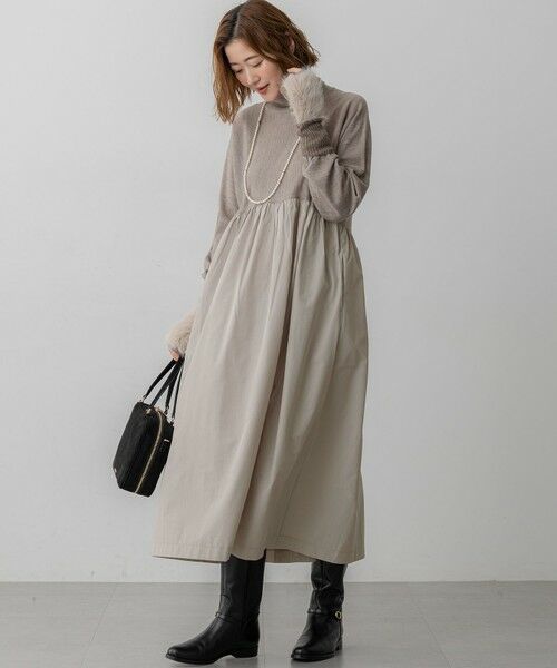 L size ONWARD(大きいサイズ) / エルサイズオンワード ロング・マキシ丈ワンピース | 【洗える】ギャザーコンビ ニットワンピース | 詳細4