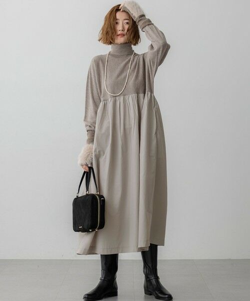 L size ONWARD(大きいサイズ) / エルサイズオンワード ロング・マキシ丈ワンピース | 【洗える】ギャザーコンビ ニットワンピース | 詳細5