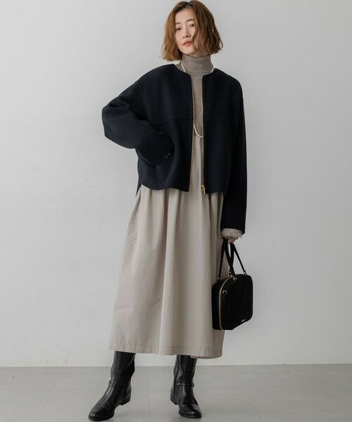 L size ONWARD(大きいサイズ) / エルサイズオンワード ロング・マキシ丈ワンピース | 【洗える】ギャザーコンビ ニットワンピース | 詳細6