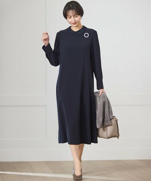 L size ONWARD(大きいサイズ) / エルサイズオンワード ロング・マキシ丈ワンピース | 【セットアップ対応/洗える】トリアセダブルジョーゼット 襟付き ワンピース | 詳細2