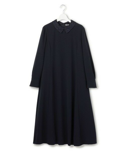 L size ONWARD(大きいサイズ) / エルサイズオンワード ロング・マキシ丈ワンピース | 【セットアップ対応/洗える】トリアセダブルジョーゼット 襟付き ワンピース | 詳細3