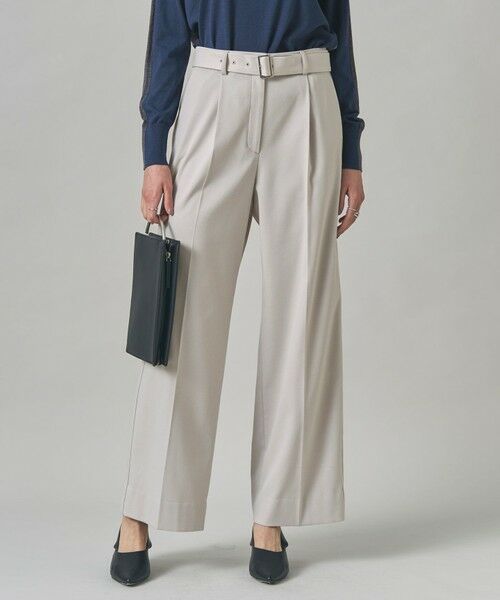 L size ONWARD(大きいサイズ)/エルサイズオンワード ウォームサテン ワイドストレートパンツ トープ系 48