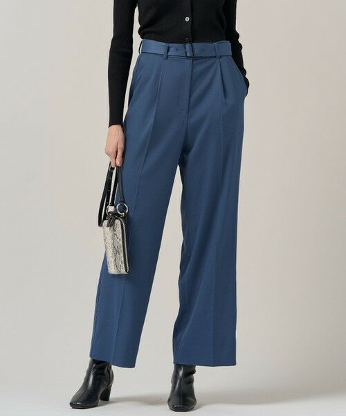 L size ONWARD(大きいサイズ)/エルサイズオンワード ウォームサテン ワイドストレートパンツ ブルーグレー系 46 L size ONWARD(大きいサイズ)/エルサイズオンワード ウォームサテン ワイドストレートパンツ ブルーグレー系 46