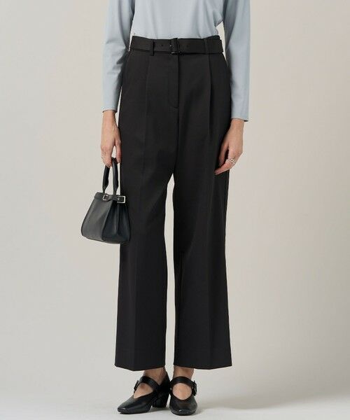 L size ONWARD(大きいサイズ)/エルサイズオンワード ウォームサテン ワイドストレートパンツ ブラック系 40