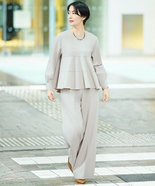 L size ONWARD(大きいサイズ) / エルサイズオンワード その他パンツ | 【SHIHOさん着用】ソフトウールブレンドワイド パンツ | 詳細2