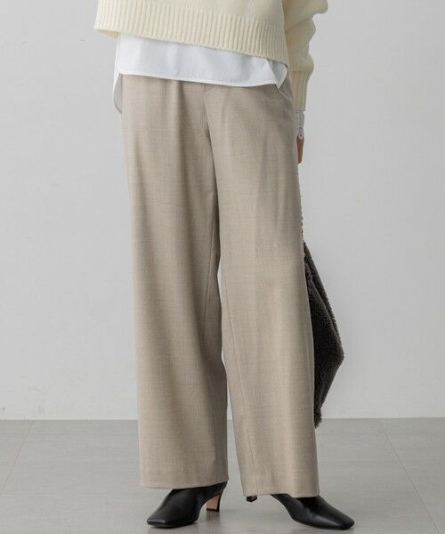 L size ONWARD(大きいサイズ) / エルサイズオンワード その他パンツ | 【洗える】ハイカウントフラノ ドロスト ワイド パンツ(ベージュ系)