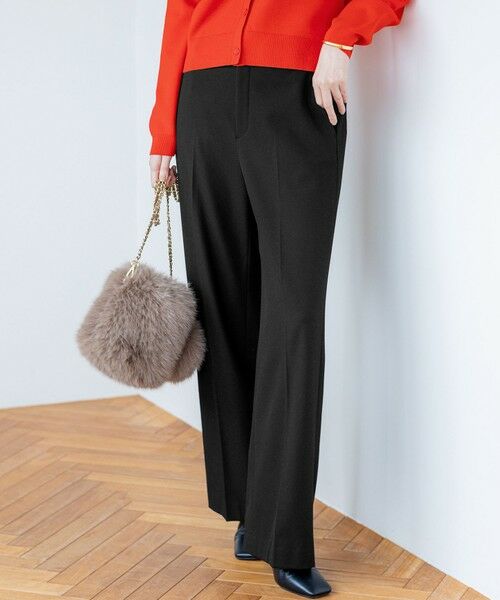 L size ONWARD(大きいサイズ) / エルサイズオンワード その他パンツ | 【滝沢眞規子さん着用/洗える】ウォームストレッチ ワイド パンツ(ブラック系)