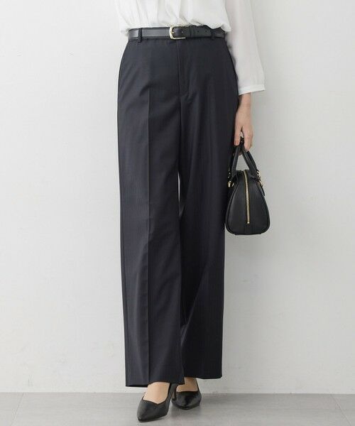 L size ONWARD(大きいサイズ) / エルサイズオンワード その他パンツ | 【セットアップ着用】ファインネスウール ワイド パンツ(ネイビーストライプ)