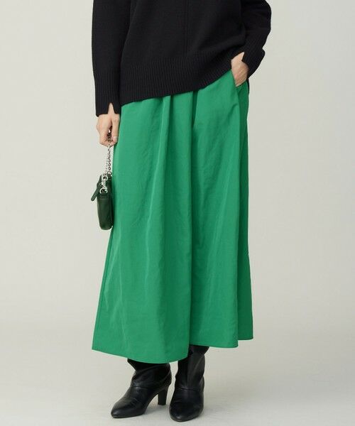 L size ONWARD(大きいサイズ) / エルサイズオンワード ミニ・ひざ丈スカート | エステルメモリータフタ キャザースカート(グリーン)