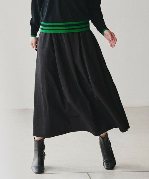 L size ONWARD(大きいサイズ) / エルサイズオンワード ミニ・ひざ丈スカート | エステルメモリータフタ キャザースカート(ブラック系)