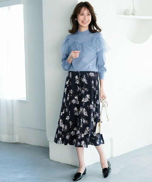 L size ONWARD(大きいサイズ) / エルサイズオンワード ミニ・ひざ丈スカート | フラワータック スカート | 詳細12