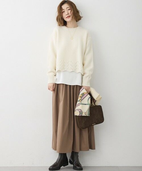 L size ONWARD(大きいサイズ) / エルサイズオンワード ミニ・ひざ丈スカート | 【撥水加工/洗える】ブライトタフタ タック スカート | 詳細6