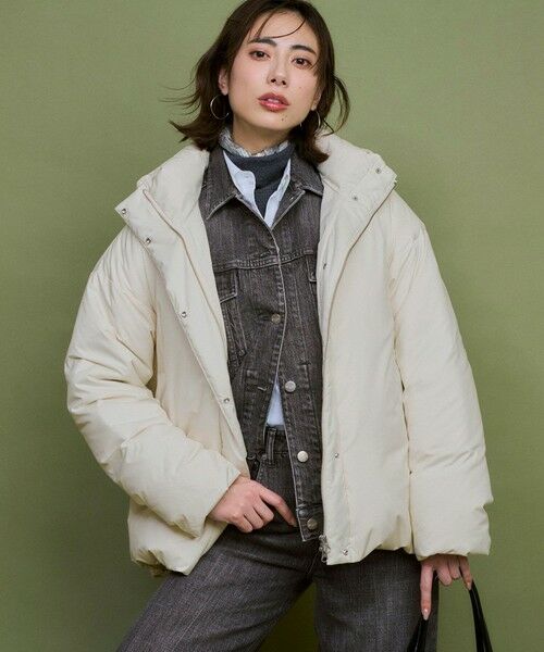 L size ONWARD(大きいサイズ) / エルサイズオンワード ダウンジャケット・ベスト | 【WEB&一部店舗限定】ステッチレス フーデット ダウン（アイボリー系）