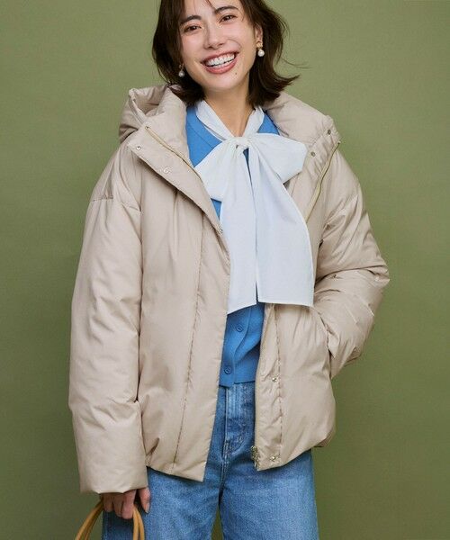 L size ONWARD(大きいサイズ) / エルサイズオンワード ダウンジャケット・ベスト | 【WEB&一部店舗限定】ステッチレス フーデット ダウン（ライトベージュ系）