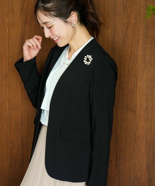 L size ONWARD(大きいサイズ) / エルサイズオンワード ノーカラージャケット | セレモニーダブルクロス カラーレス ジャケット | 詳細1