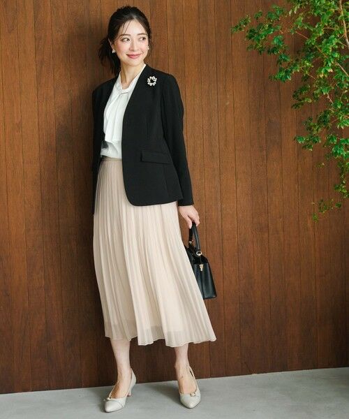 L size ONWARD(大きいサイズ) / エルサイズオンワード ノーカラージャケット | セレモニーダブルクロス カラーレス ジャケット | 詳細3