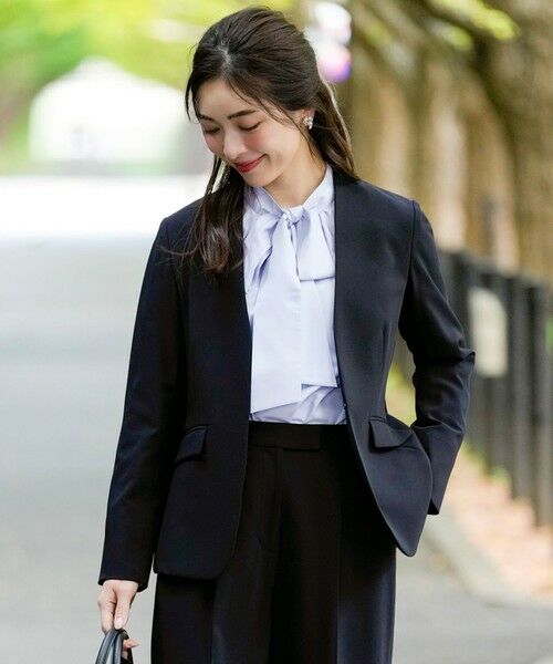 L size ONWARD(大きいサイズ) / エルサイズオンワード ノーカラージャケット | セレモニーダブルクロス カラーレス ジャケット | 詳細9