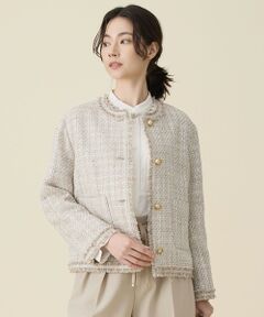 L size ONWARD(大きいサイズ) / エルサイズオンワード ノーカラージャケット | ファンシーノットツイードノーカラー ジャケット