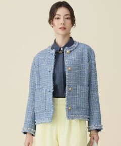 L size ONWARD(大きいサイズ) / エルサイズオンワード ノーカラージャケット | ファンシーノットツイードノーカラー ジャケット