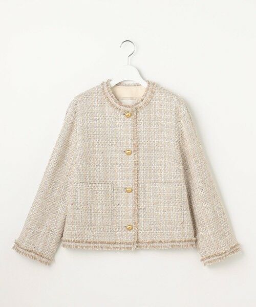 L size ONWARD(大きいサイズ) / エルサイズオンワード ノーカラージャケット | ファンシーノットツイードノーカラー ジャケット | 詳細3