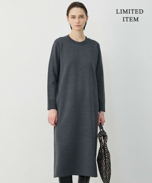 L size ONWARD(大きいサイズ) / エルサイズオンワード ミニ丈・ひざ丈ワンピース | 【WEB限定】 ウールブレンドダブルフェイス ニットワンピース（ミディアムグレー）