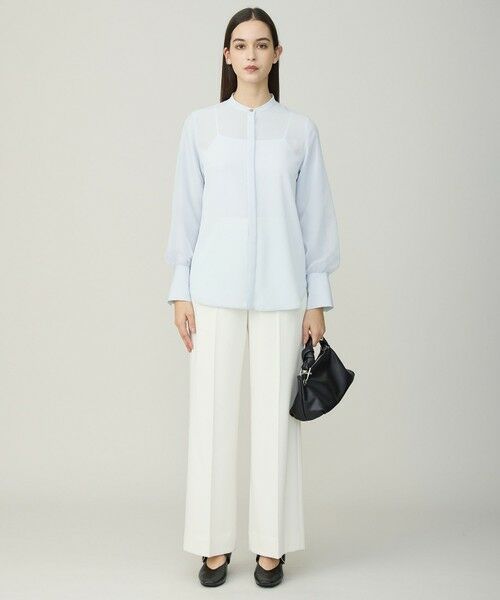 L size ONWARD(大きいサイズ) / エルサイズオンワード シャツ・ブラウス | オーガンコンビシャーティング シアーレイヤードスリーブブラウス | 詳細1