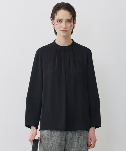 L size ONWARD(大きいサイズ) / エルサイズオンワード シャツ・ブラウス | アセテートダブルサテン ランタンスリーブブラウス（ブラック）