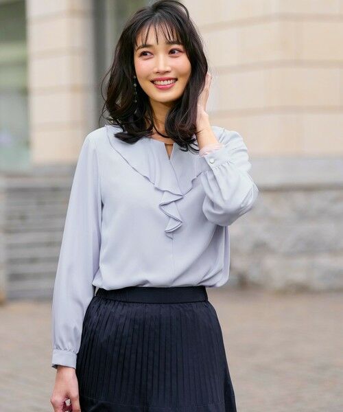 L size ONWARD(大きいサイズ) / エルサイズオンワード シャツ・ブラウス | フリル ブラウス（ライトブルー）