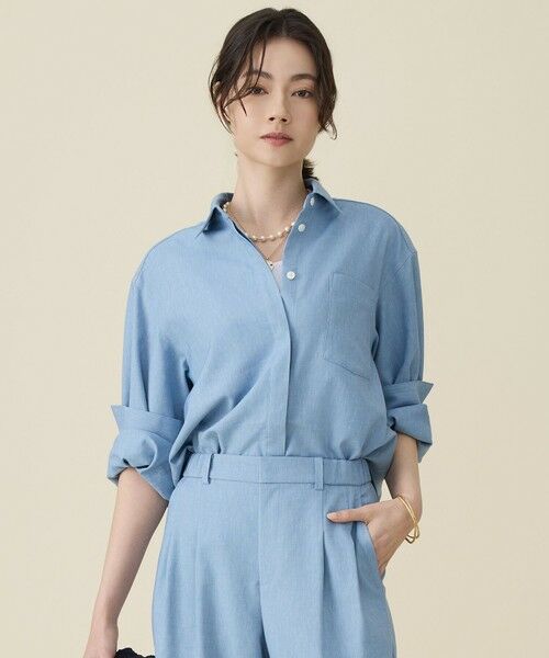 L size ONWARD(大きいサイズ) / エルサイズオンワード シャツ・ブラウス | 【セットアップ対応】ソフトリネンダンガリー シャツ（サックス）