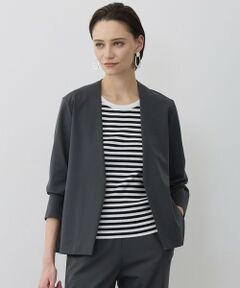 L size ONWARD(大きいサイズ) / エルサイズオンワード ノーカラージャケット | ナイロンストレッチポンチ ノーカラージャケット