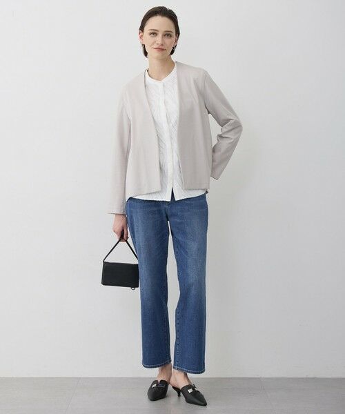 L size ONWARD(大きいサイズ) / エルサイズオンワード ノーカラージャケット | ナイロンストレッチポンチ ノーカラージャケット | 詳細1