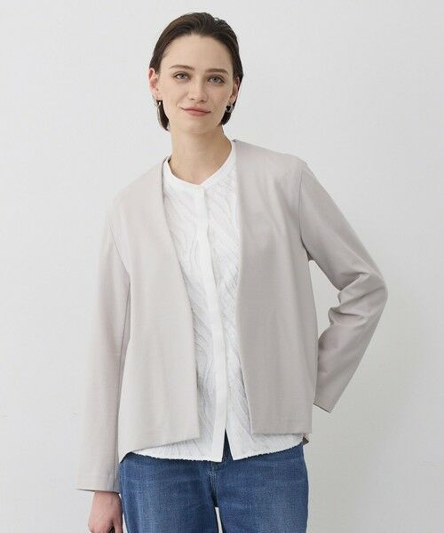 L size ONWARD(大きいサイズ) / エルサイズオンワード ノーカラージャケット | ナイロンストレッチポンチ ノーカラージャケット（トープ）