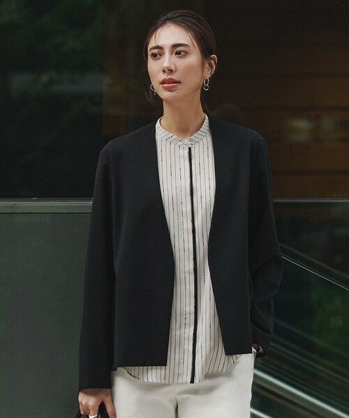 L size ONWARD(大きいサイズ) / エルサイズオンワード ノーカラージャケット | ナイロンストレッチポンチ ノーカラージャケット（ブラック）