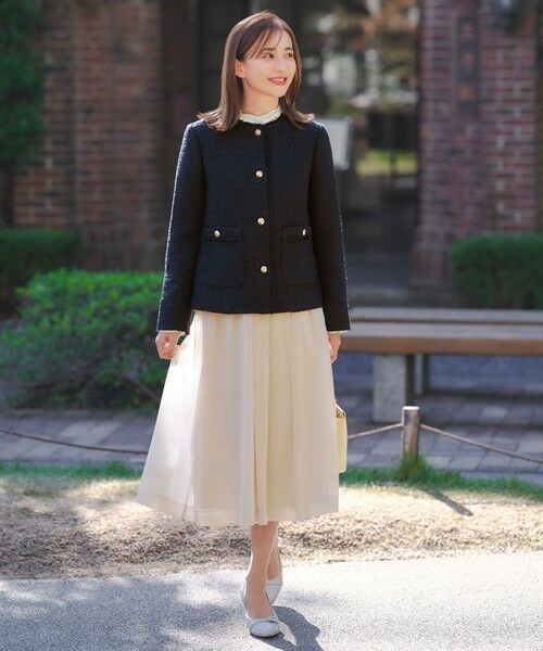 L size ONWARD(大きいサイズ) / エルサイズオンワード ノーカラージャケット | ノーカラーフリンジツイード ジャケット | 詳細1