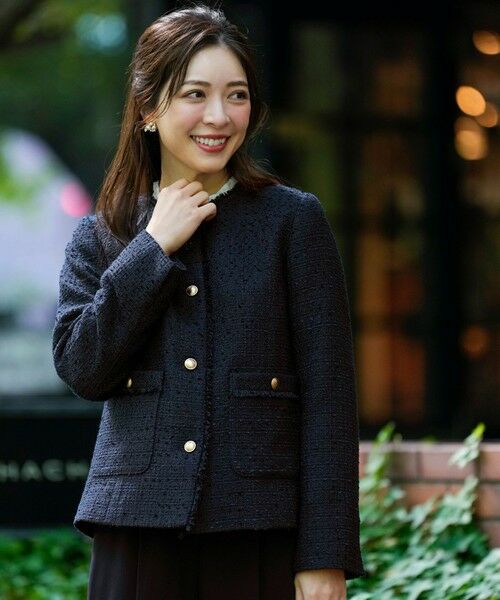 L size ONWARD(大きいサイズ) / エルサイズオンワード ノーカラージャケット | ノーカラーフリンジツイード ジャケット | 詳細2