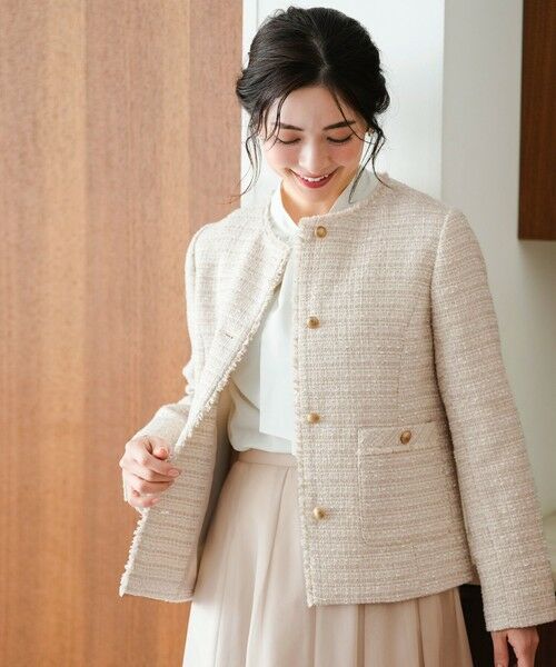 L size ONWARD(大きいサイズ) / エルサイズオンワード ノーカラージャケット | ノーカラーフリンジツイード ジャケット | 詳細19