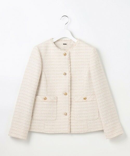 L size ONWARD(大きいサイズ) / エルサイズオンワード ノーカラージャケット | ノーカラーフリンジツイード ジャケット | 詳細21