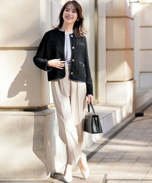 L size ONWARD(大きいサイズ) / エルサイズオンワード ノーカラージャケット | ネップツイード ジャケット | 詳細1