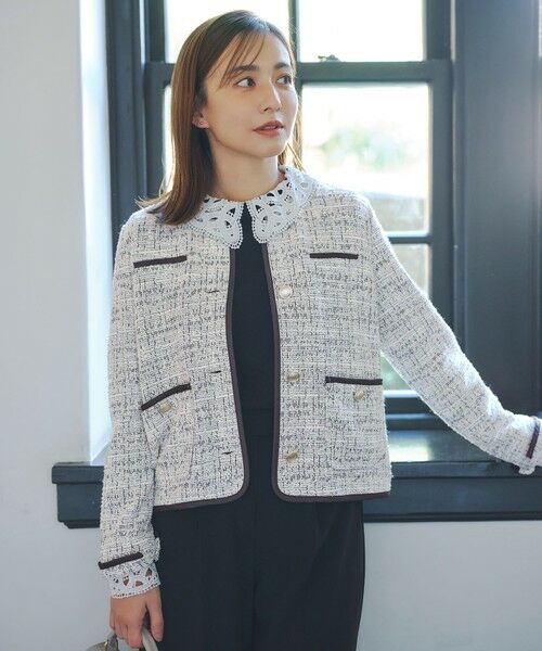 L size ONWARD(大きいサイズ) / エルサイズオンワード ノーカラージャケット | ネップツイード ジャケット | 詳細14