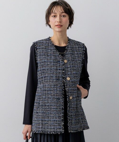 L size ONWARD(大きいサイズ) / エルサイズオンワード その他アウター | GIOLICAツイード フォルム ジレ（ネイビー系3）