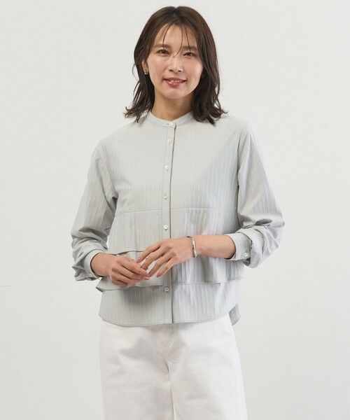 L size ONWARD(大きいサイズ) / エルサイズオンワード カットソー | ストライプジャージー フリル カットソー（ミントベース系）