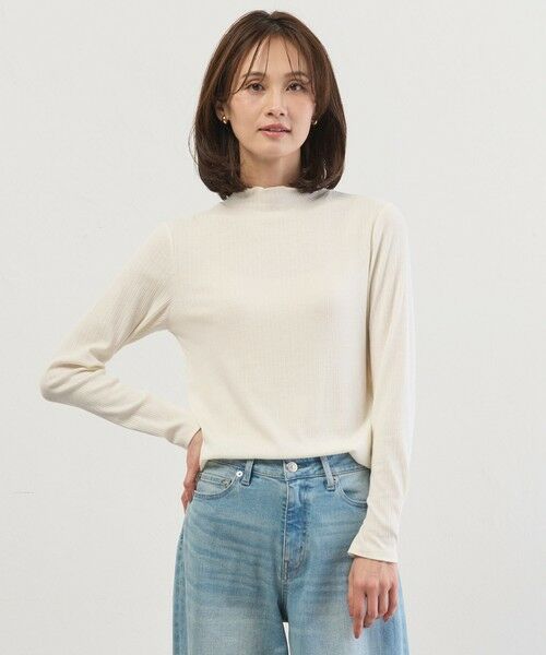 L size ONWARD(大きいサイズ) / エルサイズオンワード カットソー | シルク混ベアテレコ ハイネック シアー カットソー（オフ系）