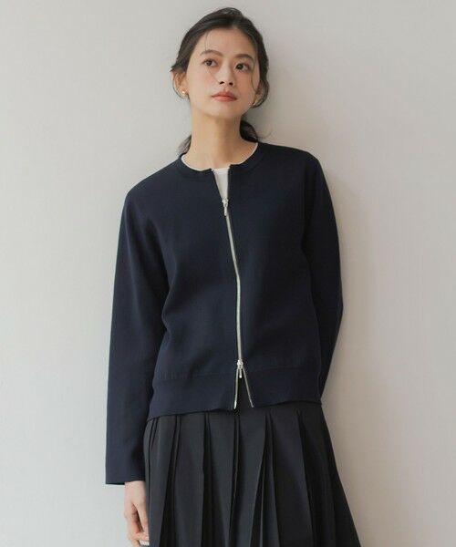 L size ONWARD(大きいサイズ) / エルサイズオンワード ブルゾン | INTERLOCK ニット ブルゾン（ネイビー系）