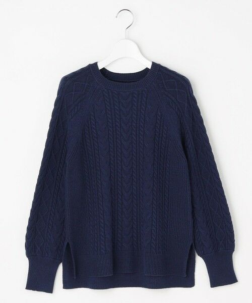 L size ONWARD(大きいサイズ) / エルサイズオンワード ニット・セーター | ケーブル ニット プルオーバー（ネイビー）