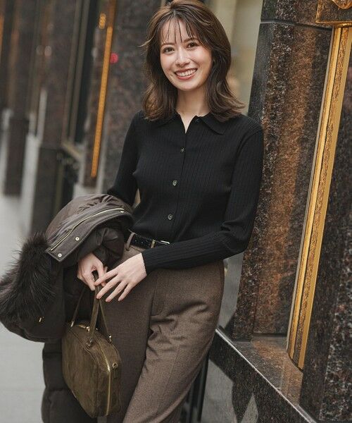 L size ONWARD(大きいサイズ) / エルサイズオンワード カーディガン・ボレロ | 【一部先行予約】ワイドリブ ポロニット カーディガン | 詳細1