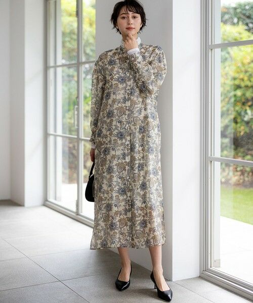 L size ONWARD(大きいサイズ) / エルサイズオンワード ロング・マキシ丈ワンピース | Ericaキャラコ  ペイズリープリント シャツワンピース | 詳細3