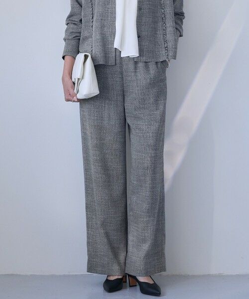 L size ONWARD(大きいサイズ) / エルサイズオンワード その他パンツ | ライトスラブツイード ワイドパンツ（ブラック×オフホワイトミックス）