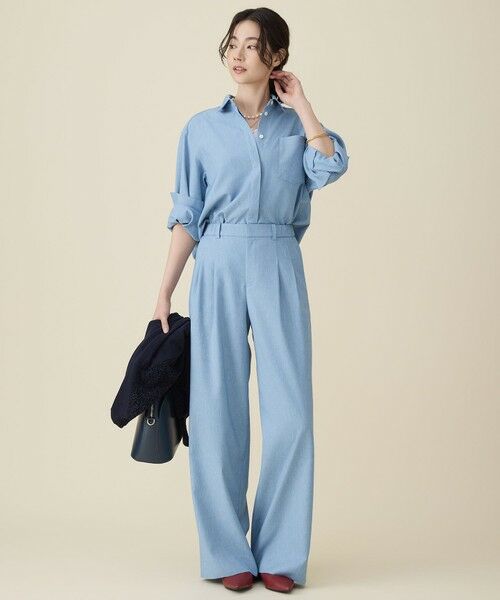 L size ONWARD(大きいサイズ) / エルサイズオンワード その他パンツ | 【セットアップ対応】ソフトリネンダンガリーワイド パンツ | 詳細10