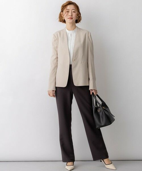 L size ONWARD(大きいサイズ) / エルサイズオンワード ノーカラージャケット | アイアスマットストレッチ ノーカラージャケット | 詳細3