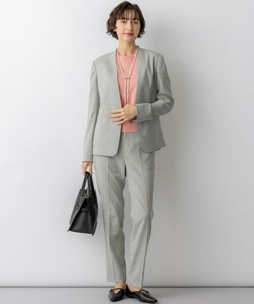 L size ONWARD(大きいサイズ) / エルサイズオンワード ノーカラージャケット | アイアスマットストレッチ ノーカラージャケット | 詳細19